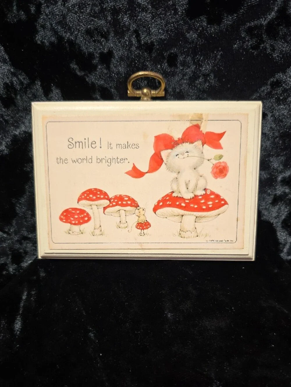 Hallmark Plaque 1979 - Smile! It makes the world brighter! Kittten & Mouse VTG